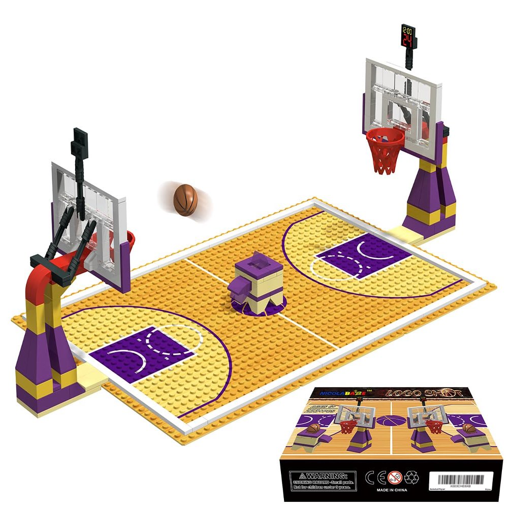Nicolababe Building Block Education Toy - Basketball Court Baseplates and Sets of 2 Basketball Stands Building Bricks for Basketball Game - Compatible with Major Brands (Basketball Playset)