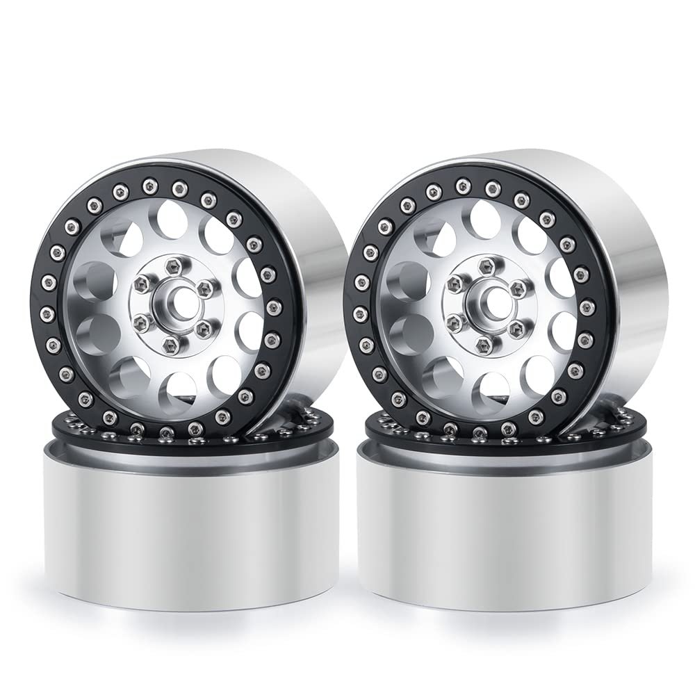 RCLIONS 4PCS 2.2inch Beadlock Wheels 35mm RC 2.2 Aluminum Rims for AXIAL Wraith RR10 90048/90018 TRX4 1/10th RC Crawler Truck Car (Silver)