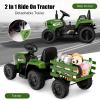 Costzon Ride on Tractor with Detachable Trailer, Kids' Electric Vehicles w/3-Gear-Shift Ground Loader, Wireless Design & USB, 7 LED Headlights, Remote Control Tractor Toy for Kids 3+ (12V, Dark Green) view 2
