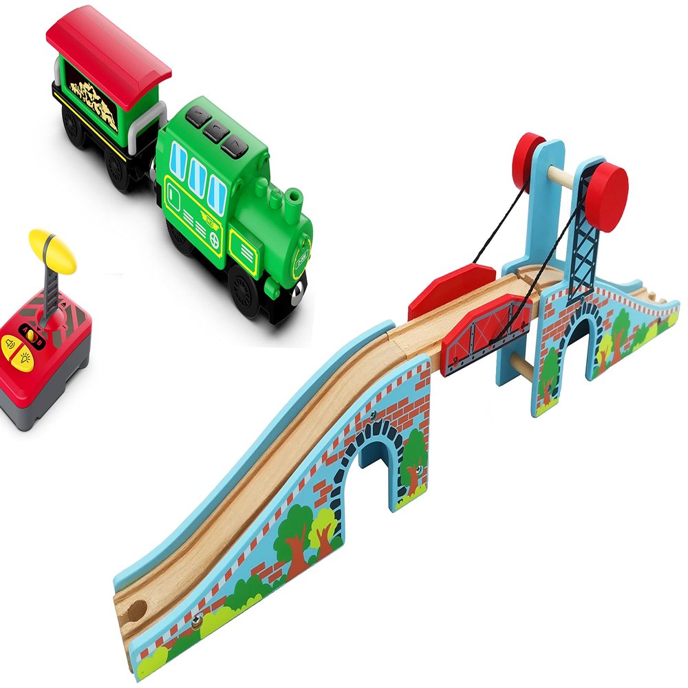 Wooden Train Track Accessories of Train Bridge and Remote Control Train Vehicle for Wood Railway Track Set