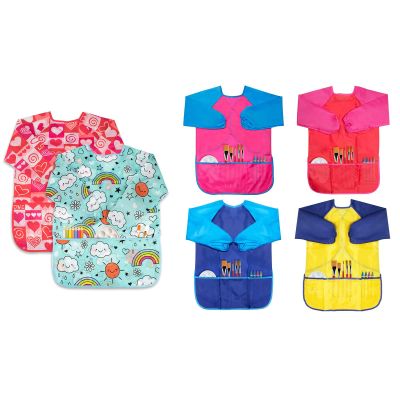 BAHABY Bundle of 6 Pack Children's Painting Smocks with Long Sleeve and 3 Pockets for Age 3-8