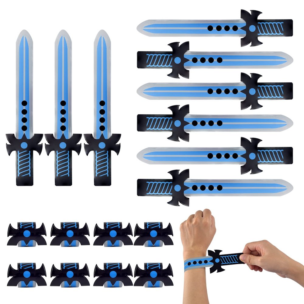 12 Pieces Medieval Party Favors Pirate slap bracelet Pirate Party Favors Medieval Joust Dual Dragon party Goodie Bag Pinata Fillers Giveaways Snap Bands for for Medieval Knight Castle party (12)