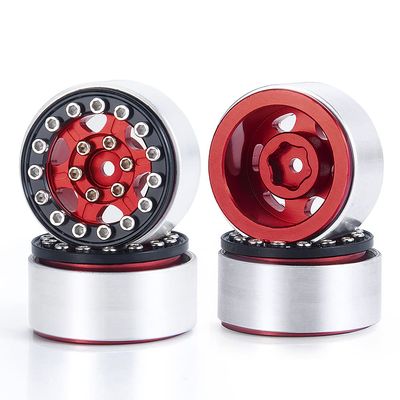 WEFEINO 4Pcs 1.0" Micro Beadlock Wheels Rim Crawler Wheels for 1/24 Axial SCX24 Bronco Deadbolt C10 RC Crawler Car (Red+Black)