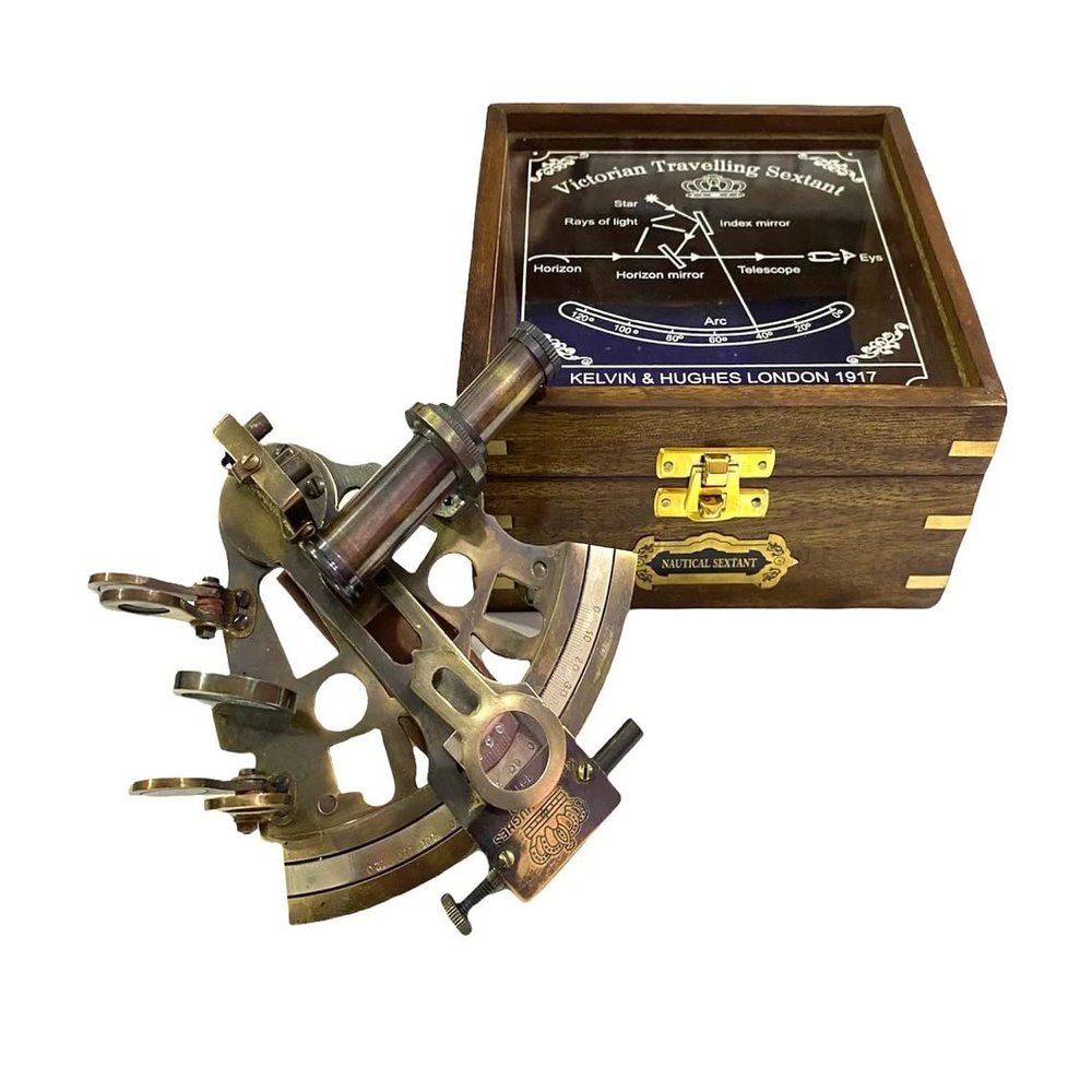 Collectible Antique Nautical Brass Working German Marine Sextant with Wooden Box Antique Astrolabe Ship Navigation Instrument Celestial & Nautical Sextant by The Modern Miracles