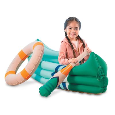 MindWare Oh So Fun Canoe Playset, Inflatable Pretend Camping Toy with Paddle, Life Preserver and Pump, Imaginative Indoor Role Play for Kids Ages 3+, Preschool Learning Toy