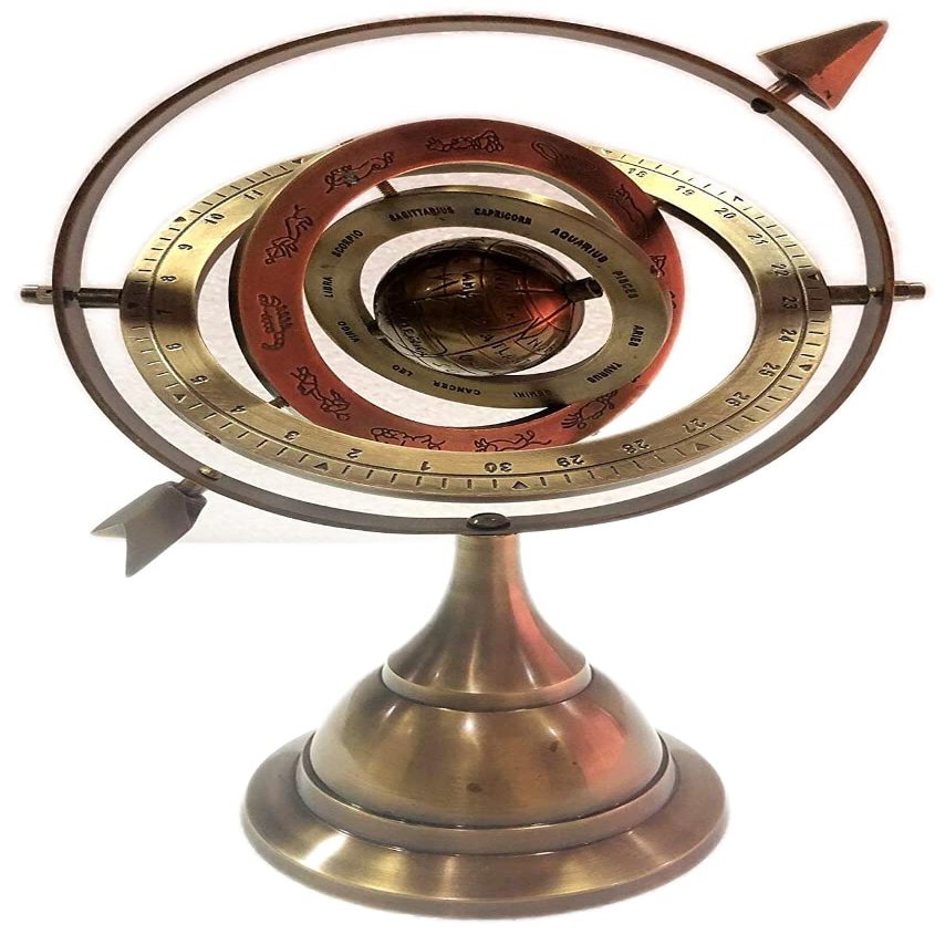 Antique Nautical Brass Armillary Sphere Arrow Globe Brown Metal Base Office Decorative by The Modern Miracles