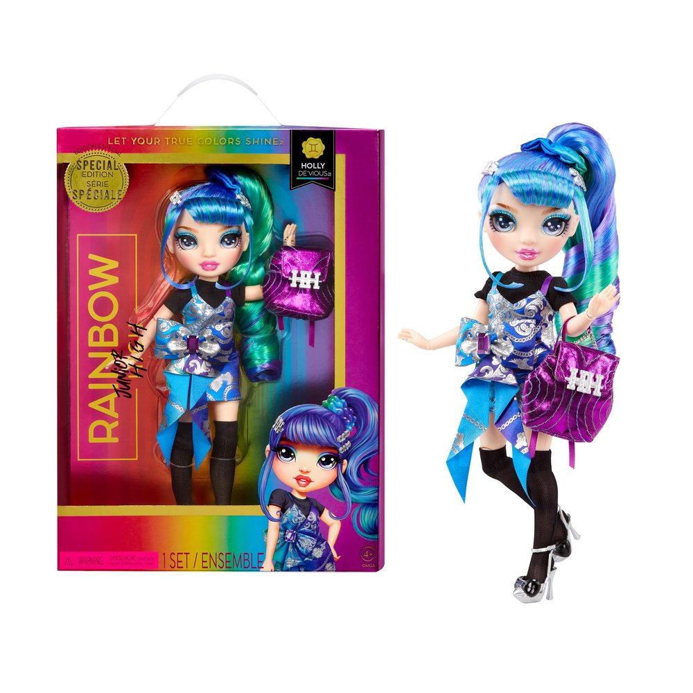 Rainbow High Junior High Special Edition Holly DeVious - 9" Blue and Green Posable Fashion Doll with Accessories and Open/Close Soft Backpack. Great Toy Gift for Kids Ages 4-12