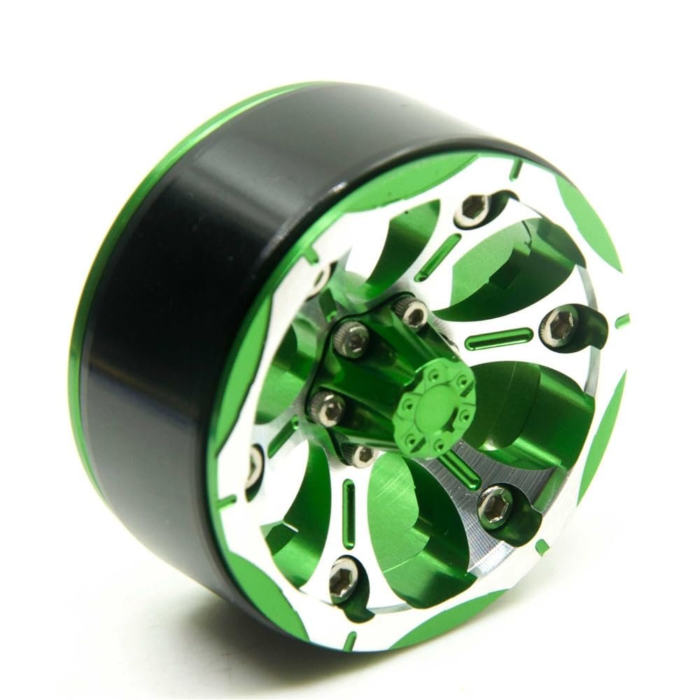 1/4Pcs 1.9 inch Aluminum Beadlock Wheel Rims Hubs for Axial SCX10 D90 1/10 RC Crawler Car Upgrade Parts Accessories ( Color : Green 1pcs )