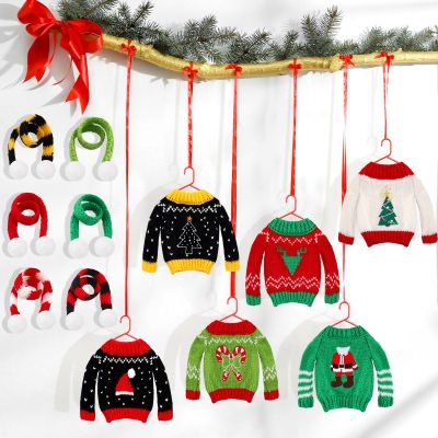 12 Pcs Christmas Doll Clothes Accessories Set, Sweater Christmas Doll Scarf Elk Snowflake Xmas Tree Print Small Sweater Knitted Clothing Outfit(Santa)