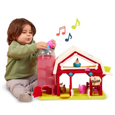 B. toys  Interactive Musical Farm Toy Barn with Lights & Sounds, Red Barn Animal Playset with Realistic Farm Animal Figures- 2+ Years