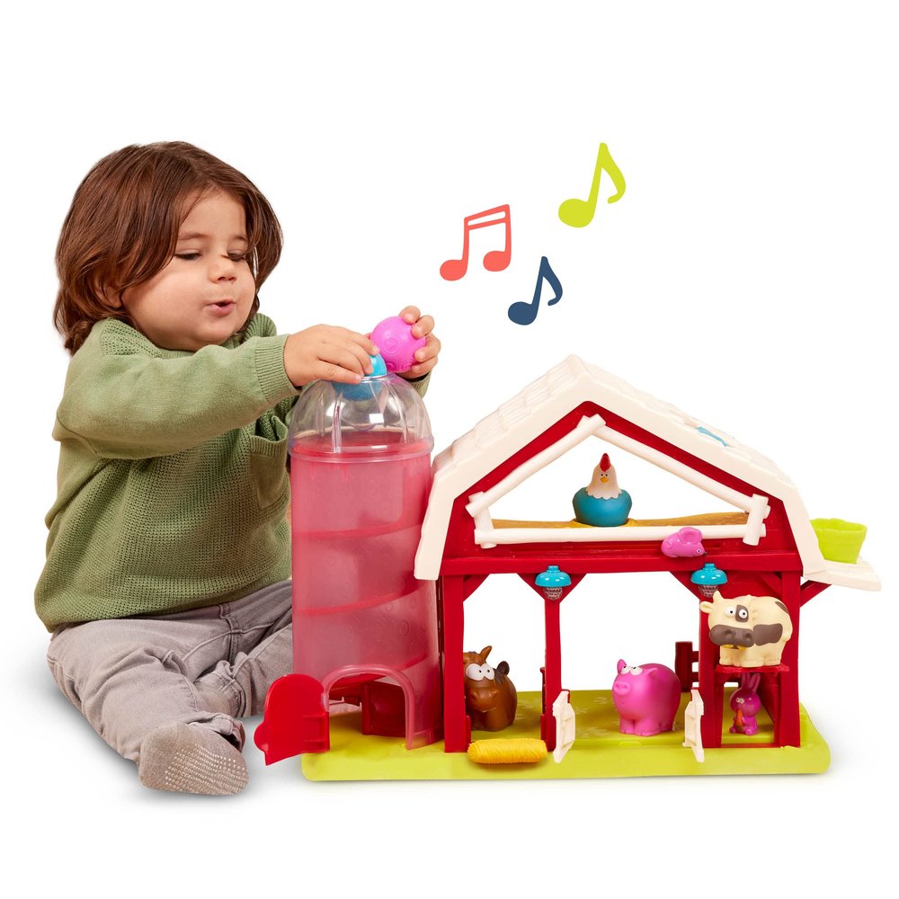 B. toys Interactive Musical Farm Toy Barn with Lights & Sounds, Red Barn Animal Playset with Realistic Farm Animal Figures- 2+ Years