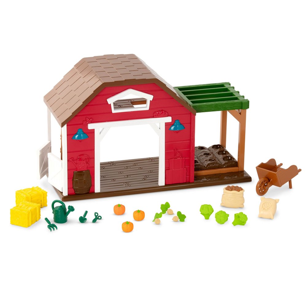 Lil Woodzeez  Happy Harvest Farm Playset  20 Pcs Doll Playset with Farmer & Garden Accessories  Pretend Play Toy Barn for Kids Age 3+