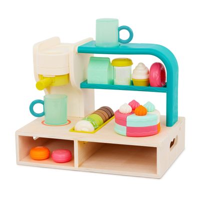 B. toys  Mini Chef Coffee Shop Playset, Pretend Barista & Baking Set with Machine, Cups, Bakery, and Delicious Desserts for Role  Play Fun, Encourages Creative Imagination for Toddlers 3+ Years