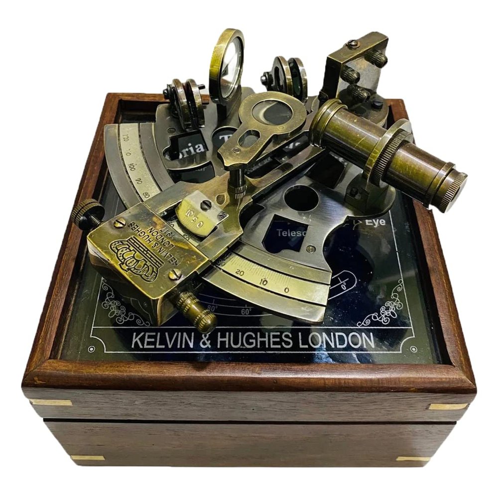 Antique Nautical Brass Working Marine Sextant with Wooden Box Antique Astrolabe Ship Navigation Instrument Celestial & Nautical Sextant by The Modern Miracles