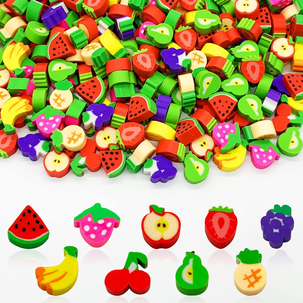 300 Pieces Fruit Mini Erasers Assortment Novelty Pencil Erasers Bulk for Rewards Prizes Gift Filler