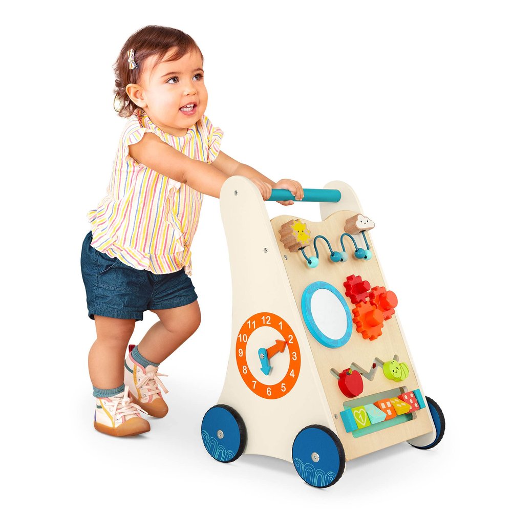 B. toys Little Learning Steps Wooden Activity Walker 7 Educational Activities Learning & Walking Toy for Toddlers Stand, Push, Walk 1 Year +