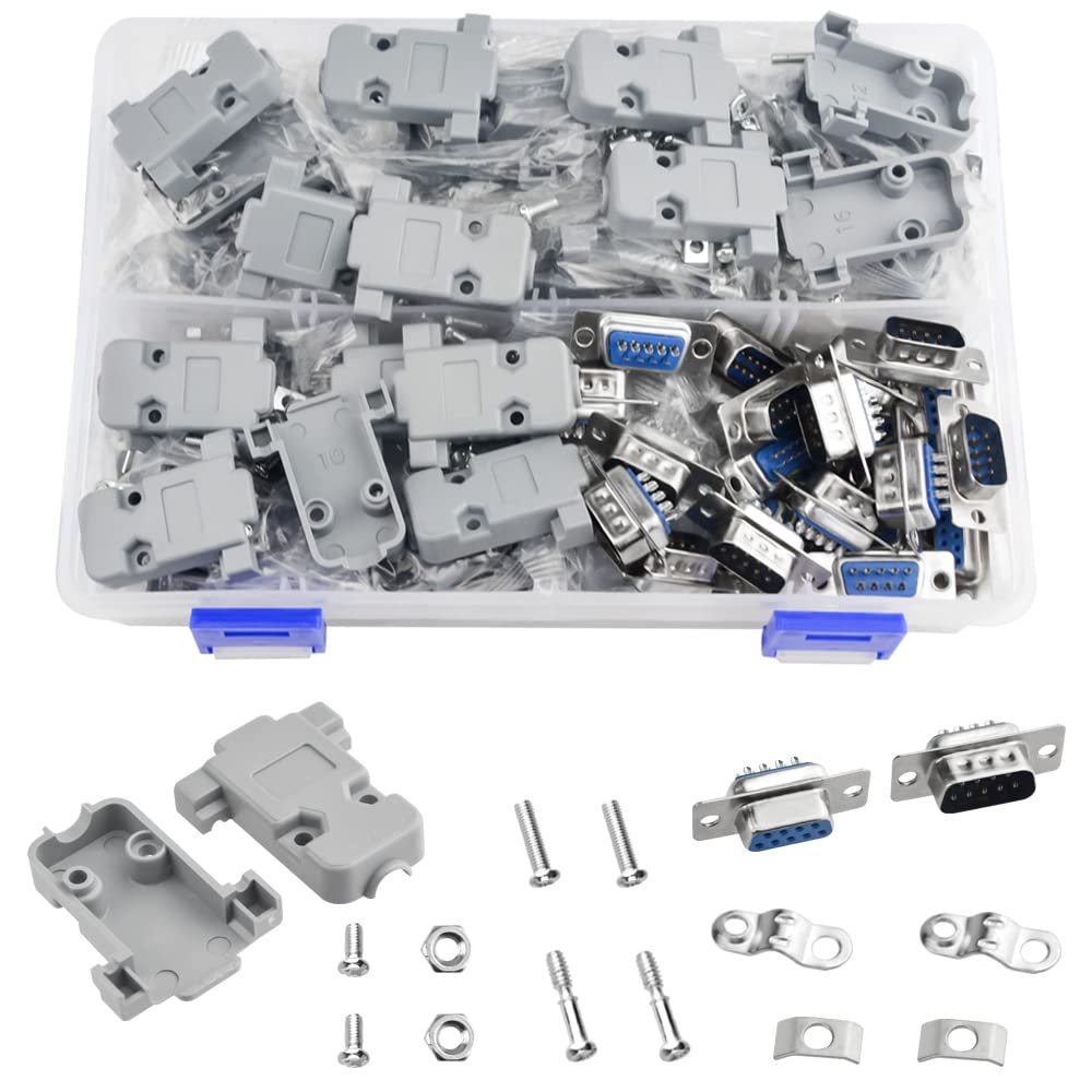 WMYCONGCONG 30 PCS DB9 Solder Connector 9 Pin Male and Female D-Sub Solder Type Connector with Plastic Cover Housing