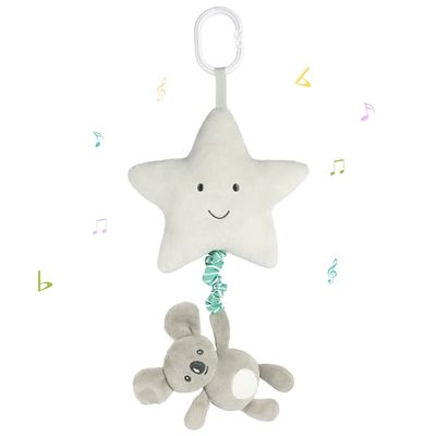Blublu Park Baby Hanging Musical Toy With Music Box, Lullaby Pull Sensory for Babies Boys and Girls, Clip On Infant Pram Pushchair Cribs Strollers Car Seats, Star