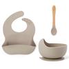 Ginbear Baby Bowls with Suction, Silicone Bibs, Self Feeding Spoons, Led Weaning Supplies, Toddler Eating Set for Ages 6 Months+ (Almond) view 1