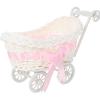 STOBOK Mini Wicker Stroller Decoration Rattan Doll Carriage Woven Candy Basket Centerpiece Decor for Baby Shower Party Favors - Pink view 1