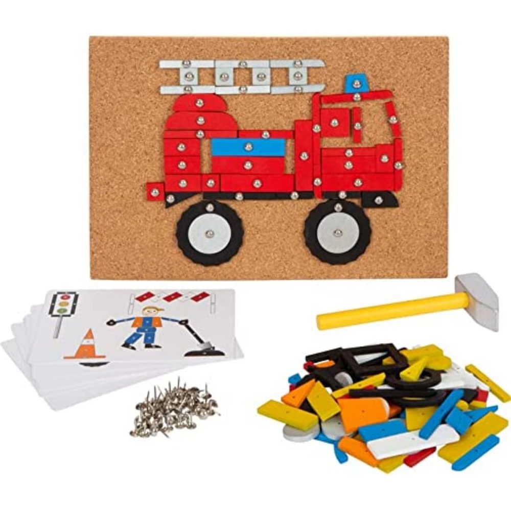 Small Foot 12360 Wooden Vehicles with Cork Board and Hammer for Children from 3 Years, 12360 Toy, Multi-Colour