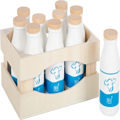 Small Foot Fresh Wooden Milk Box, Children's Kitchen Accessories for Shop, 3 Years, 12354 Toys, Multicoloured
