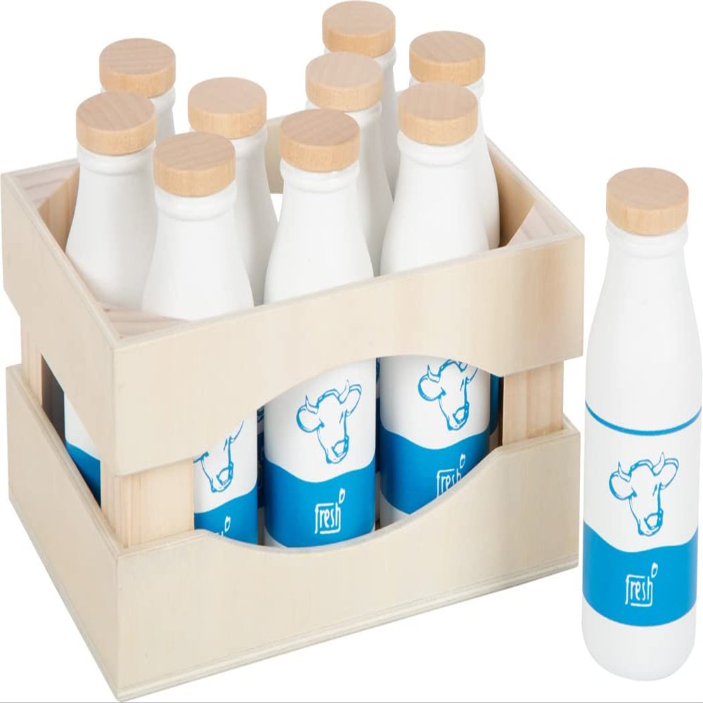 Small Foot Fresh Wooden Milk Box, Children's Kitchen Accessories for Shop, 3 Years, 12354 Toys, Multicoloured