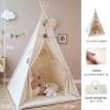 Teepee Tent for Kids with Padded Mat Foldable Tone Play Tents for Girl and Boy Canvas Tepee Playhouse for Child Indoor Outdoor view 4