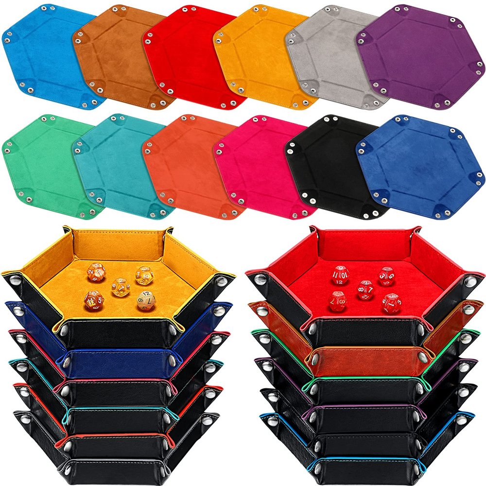 12 Pcs Dice Tray Bulk for Rolling Portable Folding Dice Holder Tray Strong Box Portable PU Leather Velvet for Games Like RPG, and Other Table