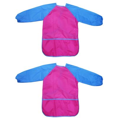 2 Pack Kids Art Smocks Waterproof Children Artist Painting Drawing Aprons Long Sleeve with 3 Pockets Size L for for Age 8-10 Years (Rose Red)