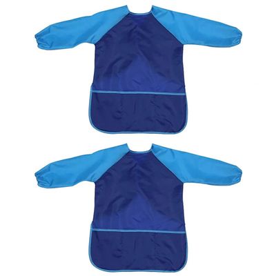 2 Pack Kids Art Smocks Waterproof Children Artist Painting Drawing Aprons Long Sleeve with 3 Pockets Size L for Age 8-10 Years (Blue)