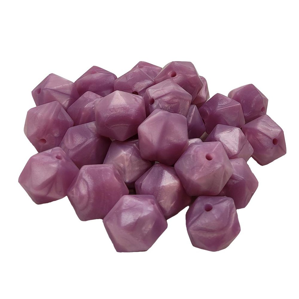 Pearl Purple Color Silicone Polyhedron Beads 14mm Silicone Geometry Icosahedron Beads for Mom Jewelry Necklace Making