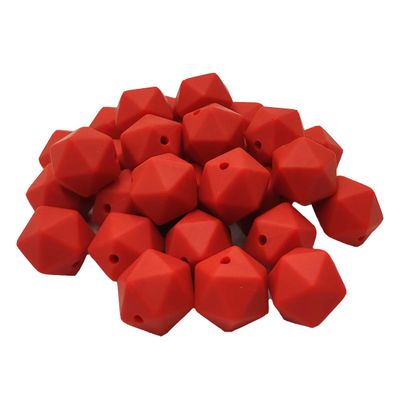 Mandarin Red Color 50pcs 14mm Silicone Polygonal Beads Silicone Geometric Icosahedron Beads for Mom Jewelry Handmade Lanyards Making Home Decor
