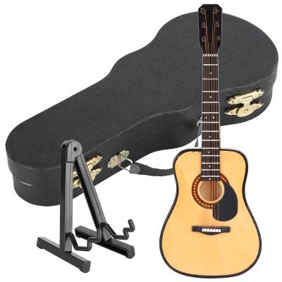 Joyzan Wooden Miniature Double Bass with Stand, Guitar Toy Mini Musical Instrument Collectible Dollhouse Model Home Electric Decoration Replica Furniture Tiny Classic Doll Case Craft Home Decor