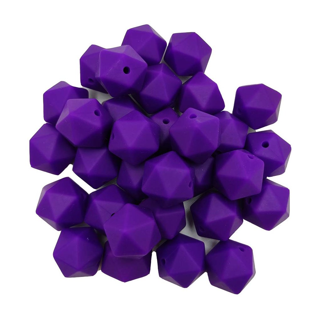 Classic Purple Color Silicone Polyhedron Beads 14mm Silicone Geometry Icosahedron Beads for Mom Jewelry Necklace Making