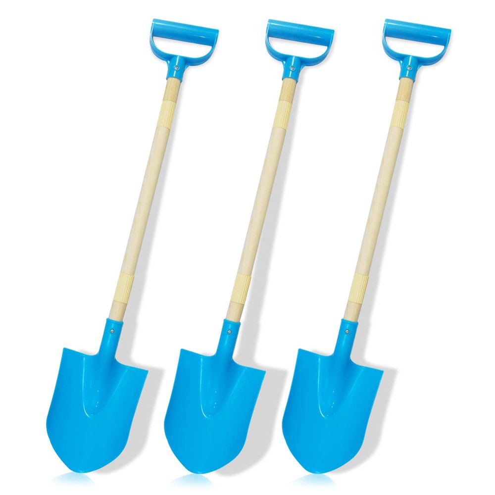 CHEERBANK Kids Beach Shovels for Digging Sand, Beach Toys Gifts for Kids 3-10, 31" Long Plastic Shovel Spade & D-Handle, Adjustable Length, 3PACK