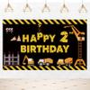 Construction Theme Happy 2nd Birthday Backdrop Banner Decorations, Yellow Black Excavator Crane & Dump Truck Second Birthday Photo Props, 5*3ft view 1