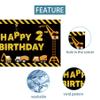 Construction Theme Happy 2nd Birthday Backdrop Banner Decorations, Yellow Black Excavator Crane & Dump Truck Second Birthday Photo Props, 5*3ft view 3