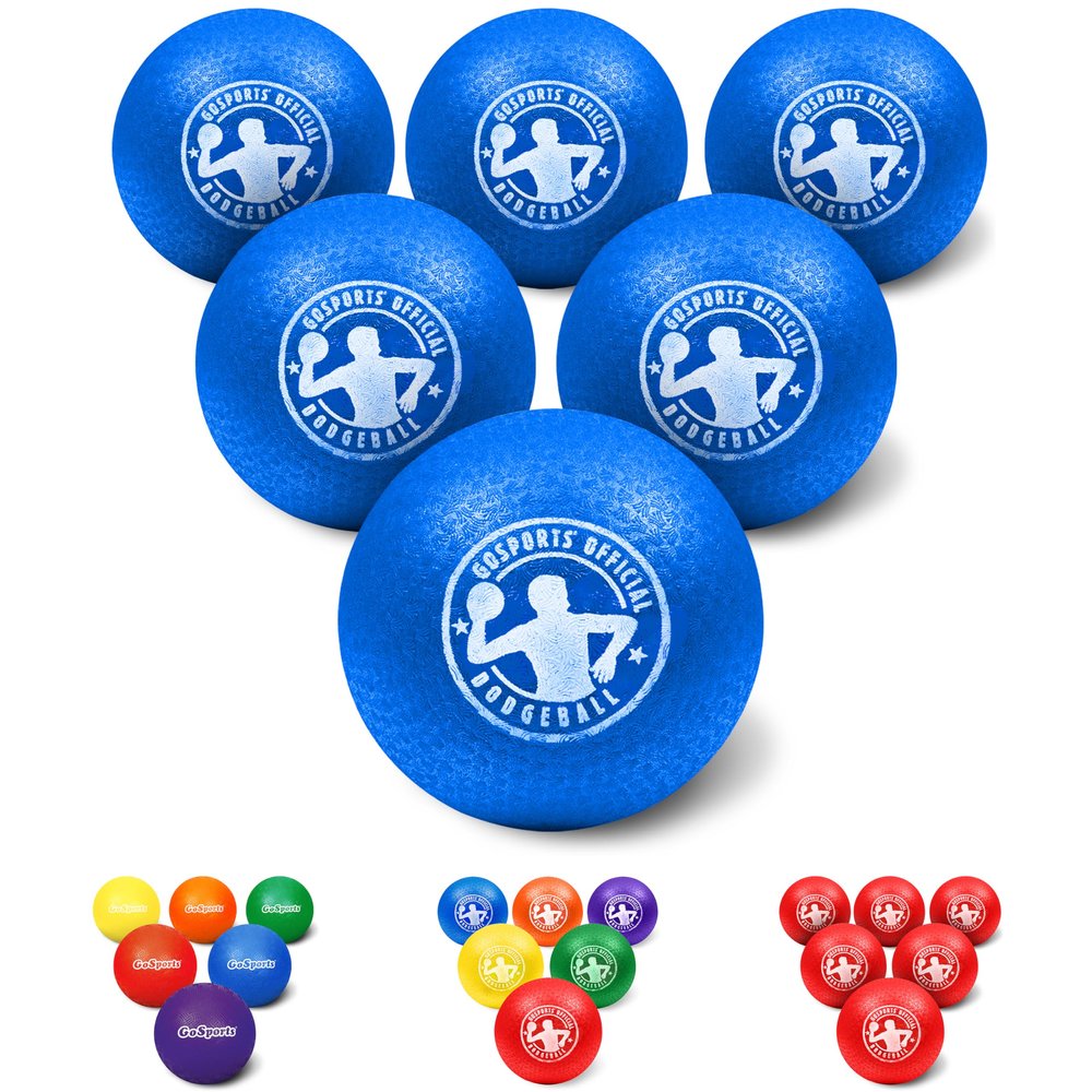 GoSports Dodgeball Balls - 6 Pack Air Touch No-Sting Balls - Includes Ball Pump & Mesh Bag - Blue