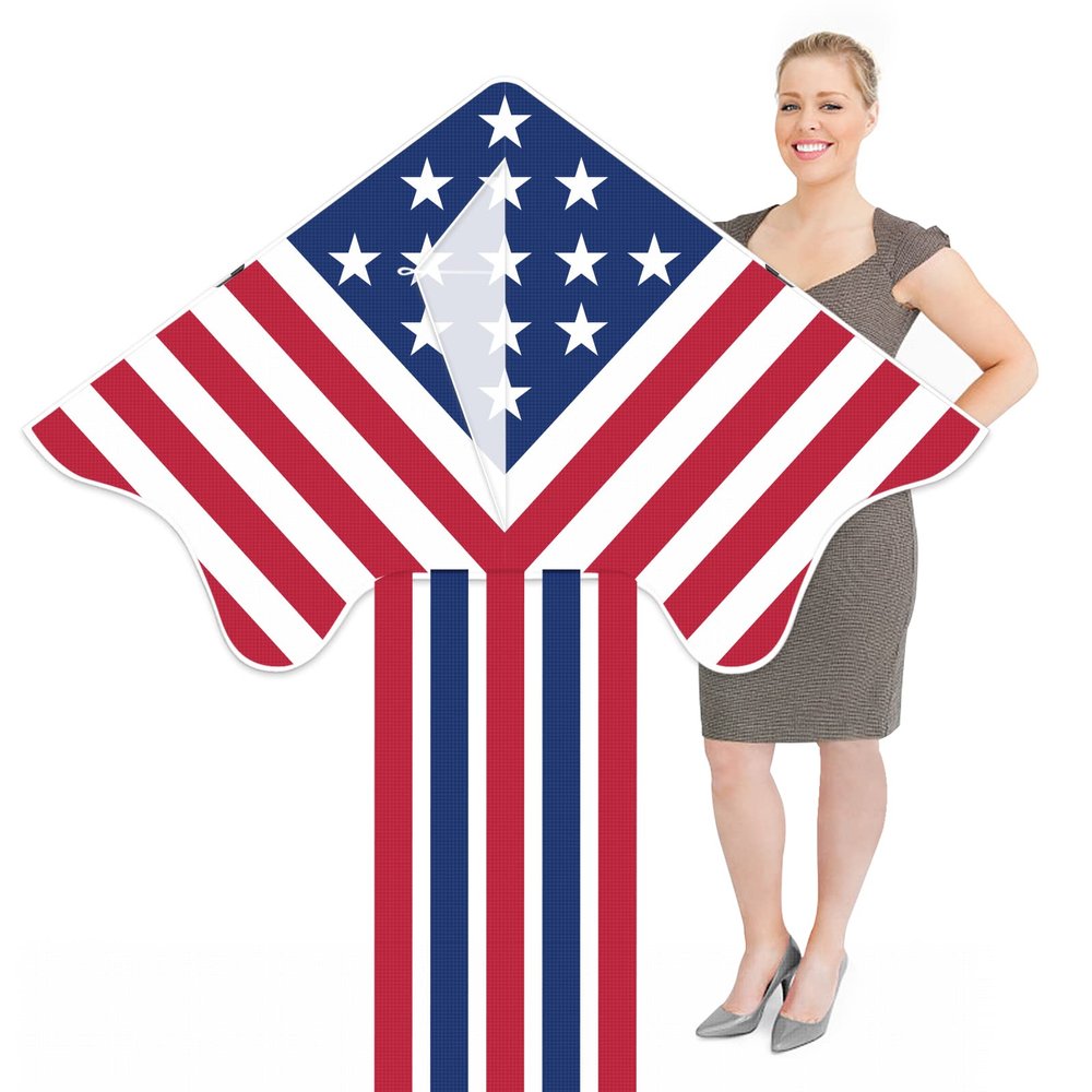 Kaiciuss American Flag Delta Kite for Kids & Adults Easy to Fly Large, The Easiest Single Line for Beach, it Comes with 300ft String Kite Handle