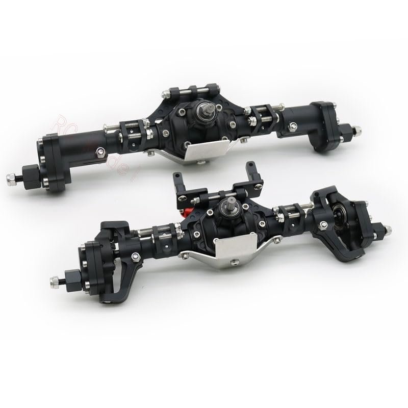 Greendhat Front and Rear Portal Axle CNC Aluminum Alloy Anodized for 1/10 RC Rock Crawler Axial SCX10 II Spiral Gear 90046 90047 D90 RC4WD ( Color : BK Front Rear Axle )