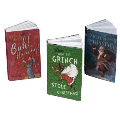 Melody Jane Dolls Houses Dollhouse 3 Christmas Books with Pages Miniature Bookshelf Nursery Accessory