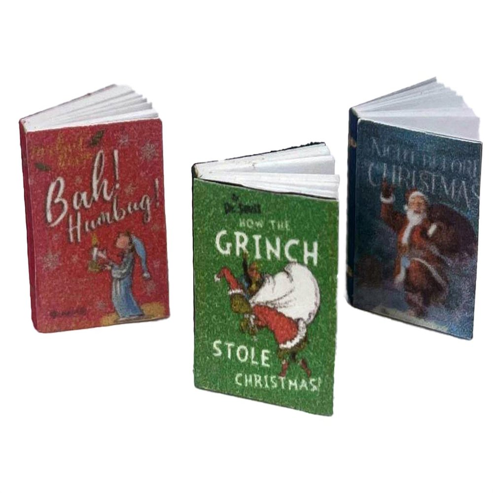 Melody Jane Dolls Houses Dollhouse 3 Christmas Books with Pages Miniature Bookshelf Nursery Accessory