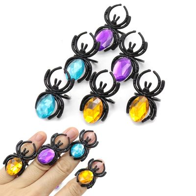 FCHMY Pack of 10 Halloween Spider Gemstone Rings Plastic Spider Rings Toy Halloween Party Favours Decorations