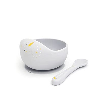 ORIBEL Baby Bowl & Spoon Set|Self Feeding Utensils Set with Suction Bowl and a Spoon| Made with 100% Food Grade Silicone| Easy to Clean| Dishwasher Safe