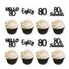 Gyufise 24Pcs 80th Birthday Cupcake Toppers Hello 80 Cake Toppers Eighty 80 and Fabulous Cupcake Picks 80th Birthday Cake Decorations Supplies Black view 1
