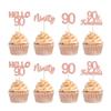 Gyufise 24Pcs 90th Birthday Cupcake Rose Gold 90 and Fabulous Cupcake Picks Happy 90th Ninety Cupcake Topper for 90th Birthday Wedding Anniversary Party Supplies view 1