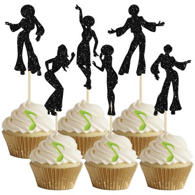 Gyufise 24Pcs 70's Disco Dancing Cupcake Topper 70's Disco Cake Decorations Disco Cupcake Picks for Disco Ball Music Theme Party Birthday Party Wedding Party Decorations