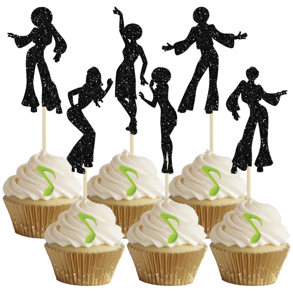 Gyufise 24Pcs 70's Disco Dancing Cupcake Topper 70's Disco Cake Decorations Disco Cupcake Picks for Disco Ball Music Theme Party Birthday Party Wedding Party Decorations