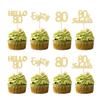 Gyufise 24Pcs 80th Birthday Cupcake Toppers Gold Glitter Hello 80 Cake Topper Eighty 80 & Fabulous Cupcake Picks 80th Birthday Cake Decorations Supplies view 1